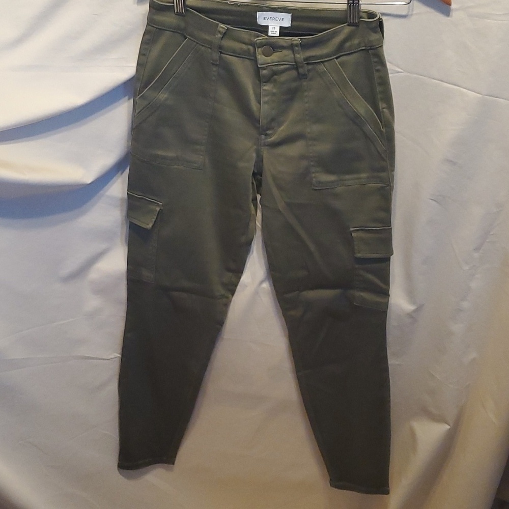 Evereve Tate Soft Green Cargo Sateen Utility Pant SZ 25